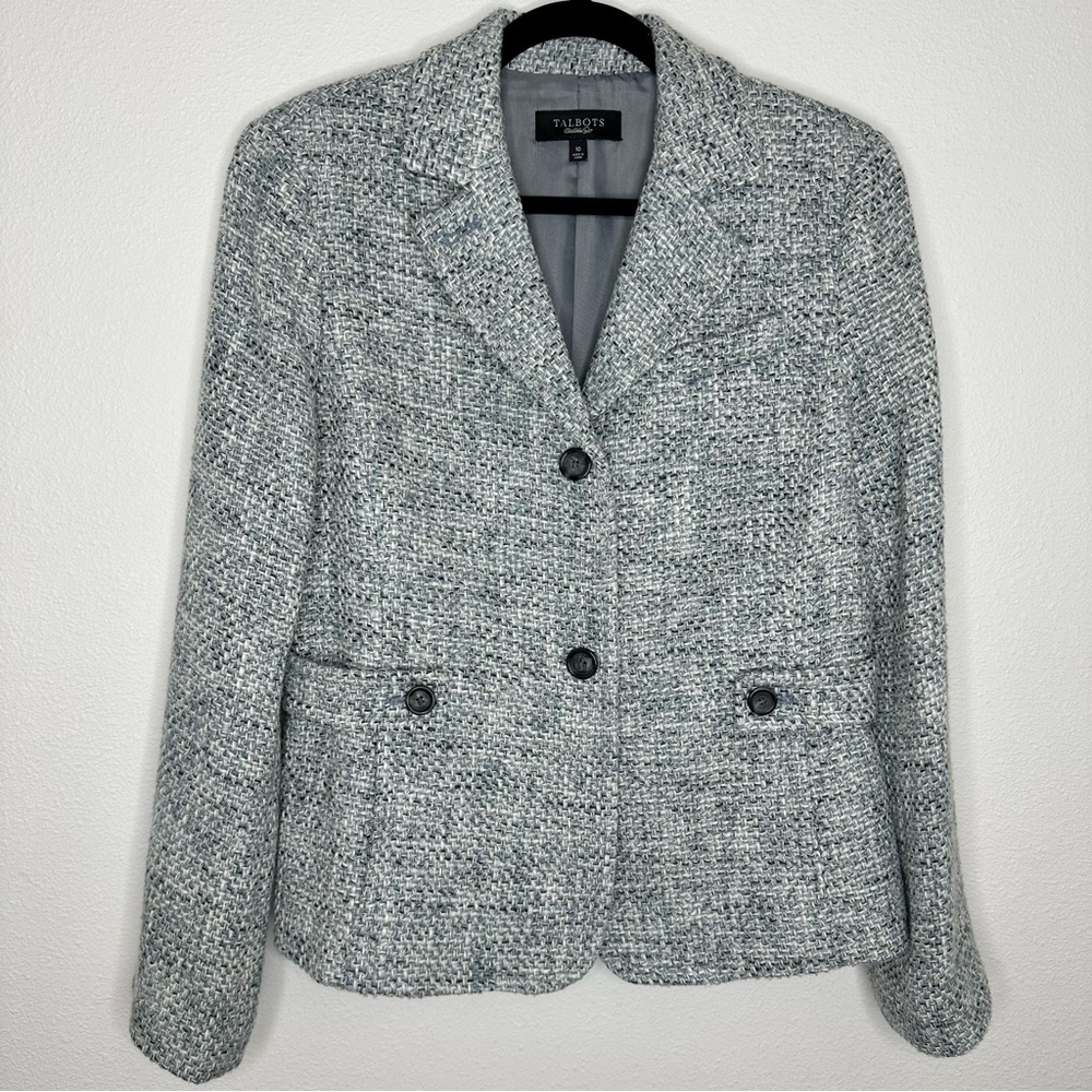 Talbots Blue / Grey Two Button Tweed Blazer Jacket Sz 10